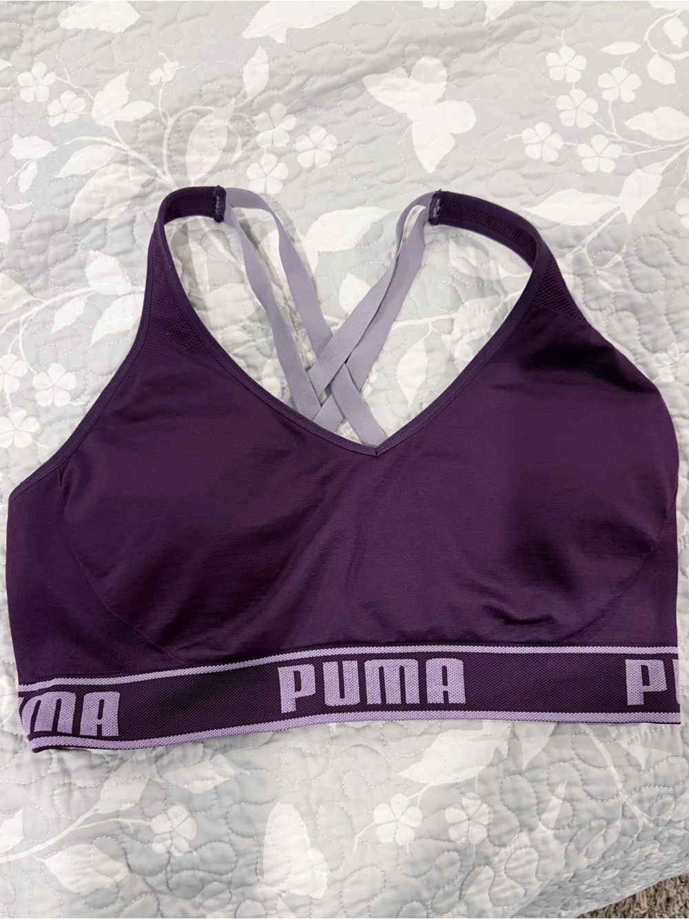 PUMA Purple Crisscross Logo Sports Bra